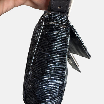Fendi Baguette Metallic Navy Black Glittering Waterfall Beads Shoulder Bag-Luxbags