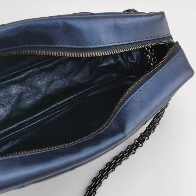 Sold Chanel 2008 Metallic Aged Calfskin Quilted Small 2.55 Mademoiselle Camera Case Bag Blue