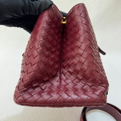 Bottega Veneta Roma Handbag Bag Intrecciato Nappa Leather Burgundy Small 30cm