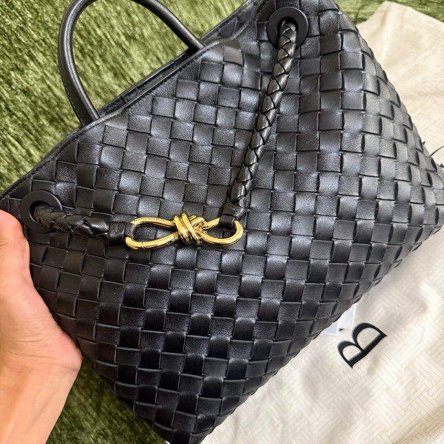 Bottega Veneta Andiamo Medium Black Intrecciato Leather Handbag