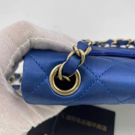 Chanel Classic Flap Mini 2013 Blue Silk Satin Gold Hardware