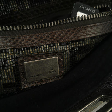 Fendi Peekaboo Large Black Calfskin Leather Glitter Beaded Zucca Interior