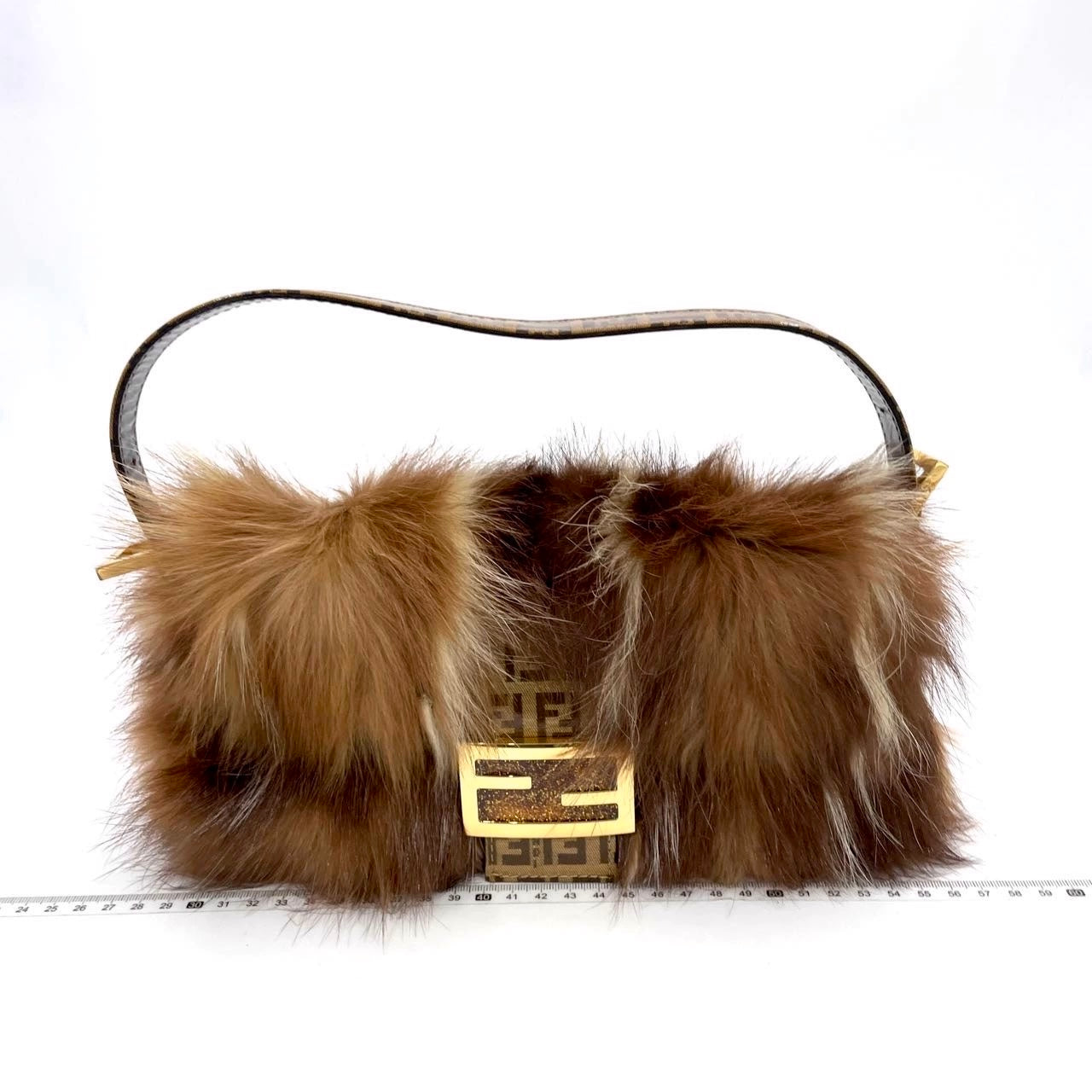 Fendi Baguette RARE Skunk Fur Vinyl Zucchino Strap Tobacco Multicolor-Luxbags