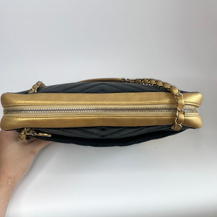 Sold Chanel Chevron Black and Gold Shoulder Bag
