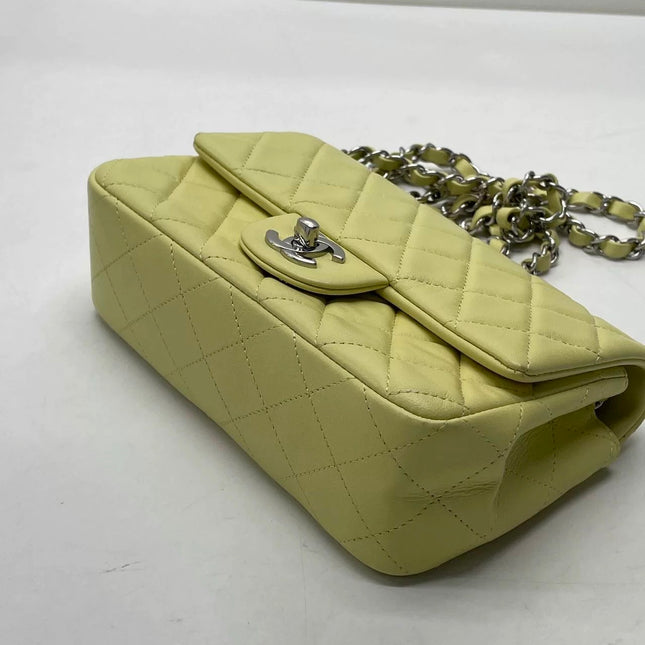 Chanel Classic Flap Rectangular Mini Yellow Lambskin Leather Silver Hardware Microchip