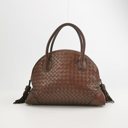 Bottega Veneta Top Handle Bowling Bag Dark Chocolate Brown Intrecciato Leather