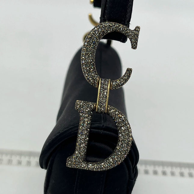 Dior Saddle Mini Silk Handbag Black with crystals
