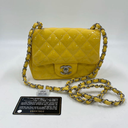 Chanel Classic Flap Mini Square Yellow Patent Lambskin Crossbody Bag 2014