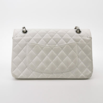 Chanel Classic Flap Medium 2008 White Caviar Leather Silver Hardware