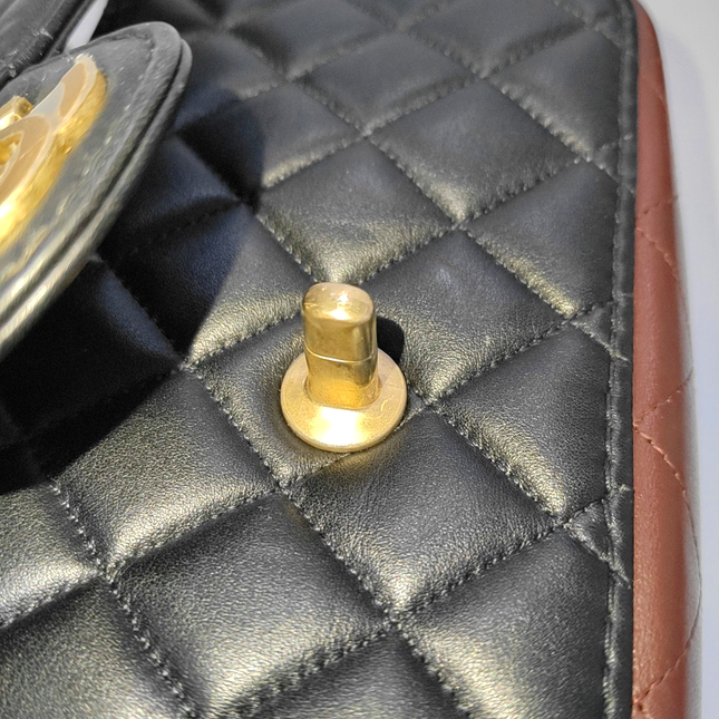 Chanel Classic Flap Rectangular Mini Black and Burgundy Lambskin Leather Gold Hardware 2020