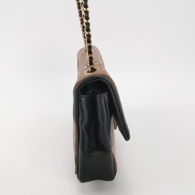 Chanel Classic Flap Bag Calfskin Leather 2014 Medium Nude Pink with Black Trim