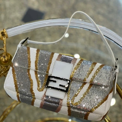 FENDI Baguette 1997 Zebra-Stripe Sequin White and Silver