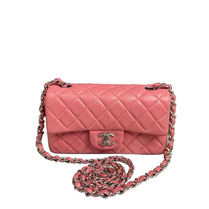 Chanel Classic Flap Mini 2013 Pink Lambskin Leather Silver Hardware