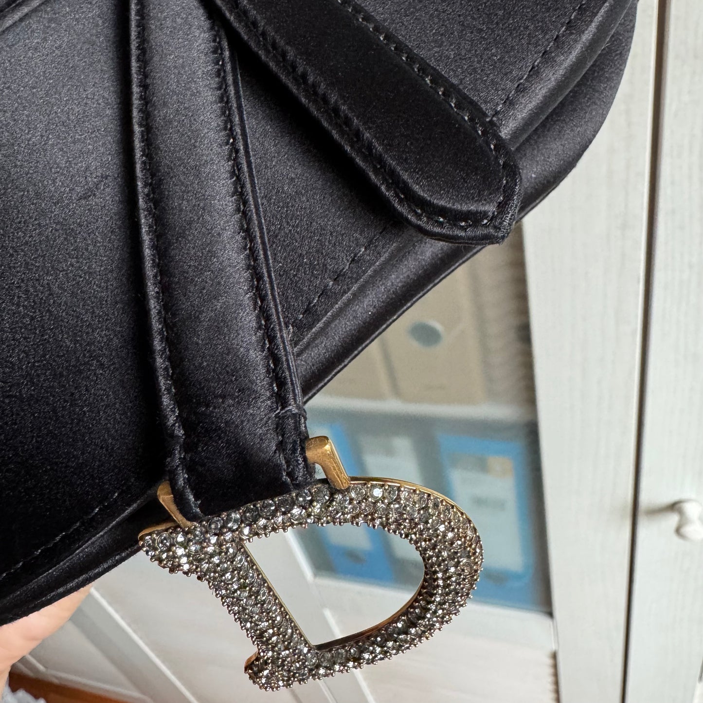 Dior Saddle Mini Silk Handbag Black with crystals