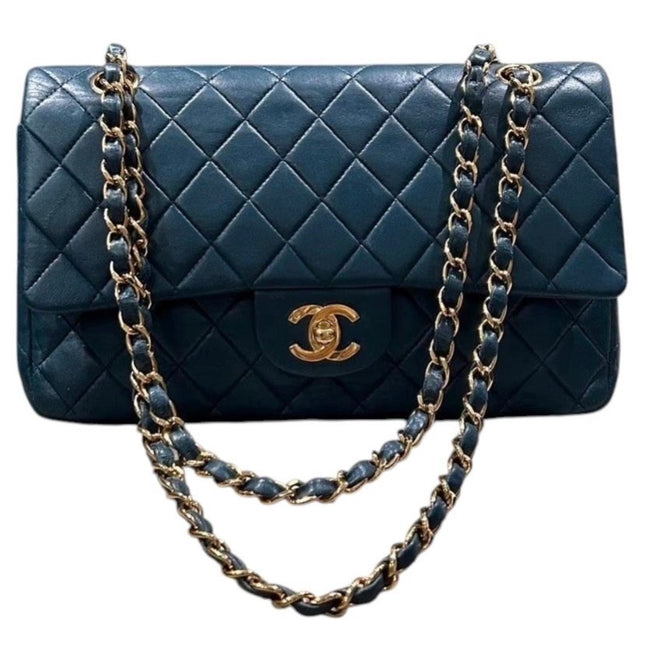 Chanel Classic Flap Medium Vintage Navy Lambskin Leather 24k Gold Hardware
