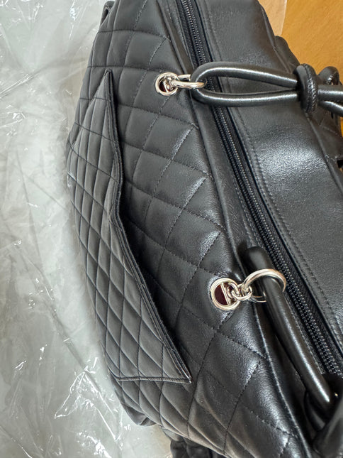 Chanel Cambon Multi-pocket Ligne Reporter Bag Large Black Calfskin Leather White Logo