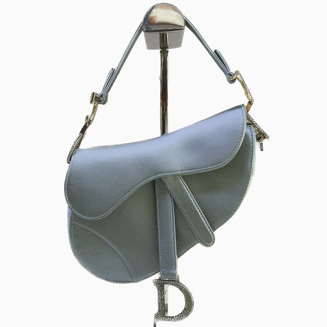 Sold Dior Saddle Mini Silk Greyish Blue with crystals-Luxbags