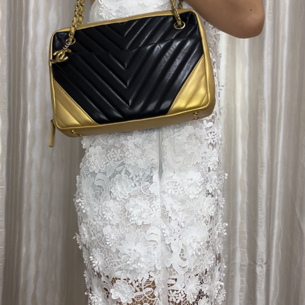 Sold Chanel Chevron Black and Gold Shoulder Bag