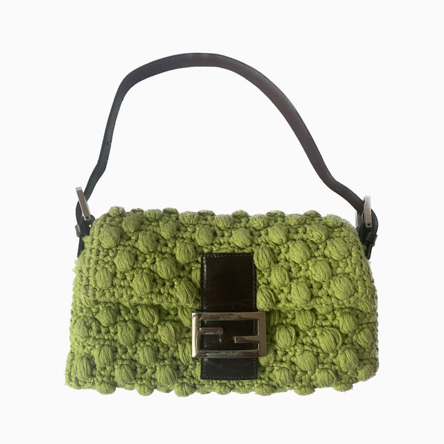 Sold Fendi Baguette Bag Green Wool Pompom Shoulder Bag-Luxbags