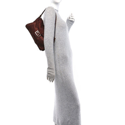 Fendi Baguette Large Dark Brown Suede Leather Shoulder Bag