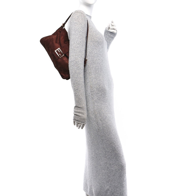 Fendi Baguette Large Dark Brown Suede Leather Shoulder Bag