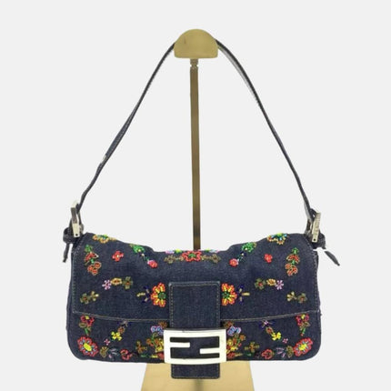 Fendi Baguette Denim with Floral Beads 25 Anniversary Special Collection-Luxbags