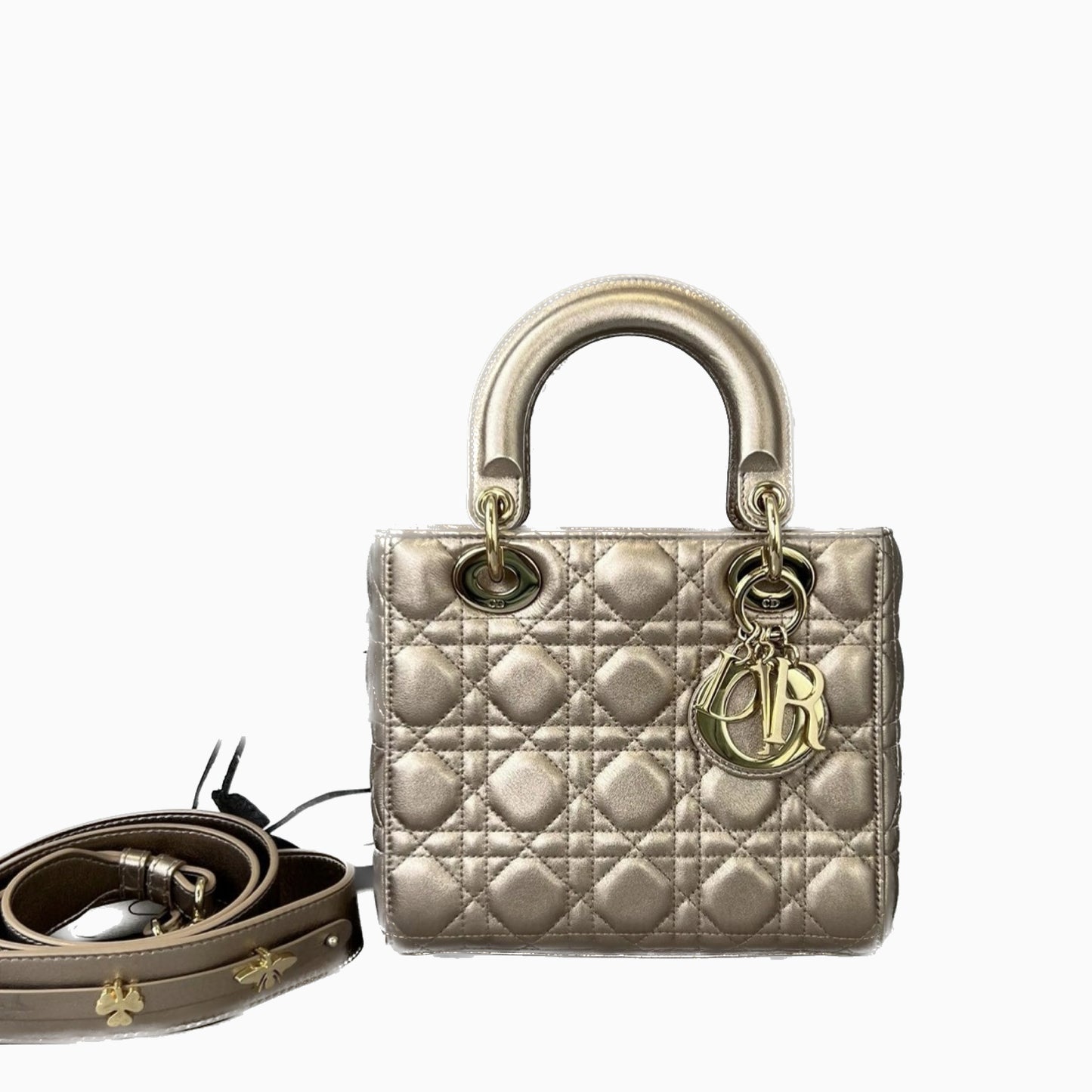 Sold Lady Dior ABCdior Small Champagne Gold and Metallic Cannage Lambskin Handbag-Luxbags