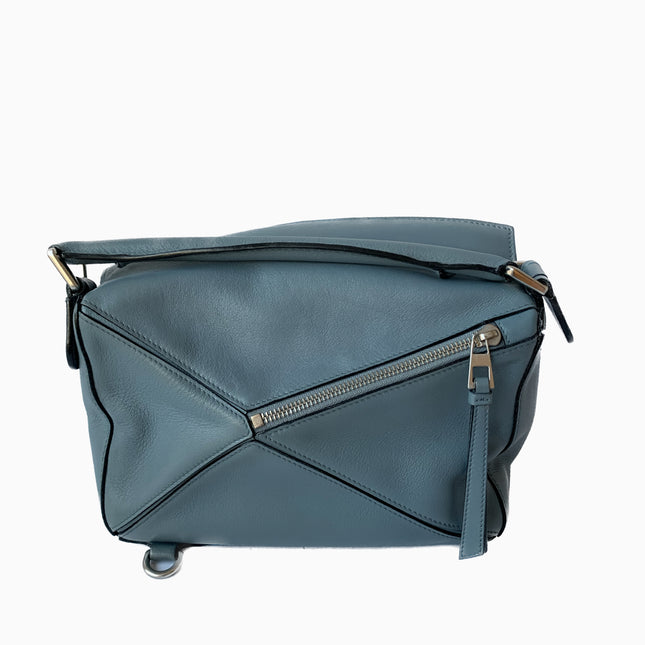Sold Loewe Puzzle Small Blue Leather Crossbody Bag