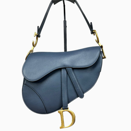 Sold Dior Saddle Blue Grey Medium Leather Handbag-Luxbags