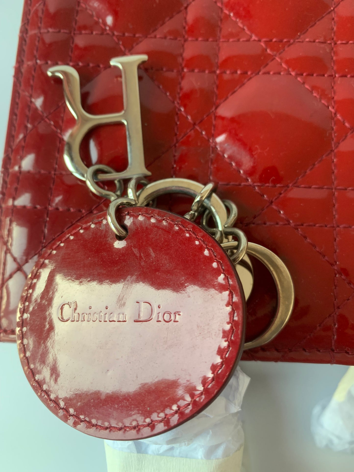 Sold Lady Dior Medium Bag Red Patent Leather