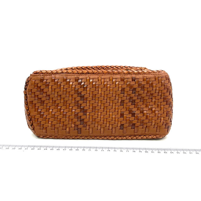 Loewe Puzzle Small Leather Woven Caramel Tan Crossbody Bag