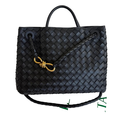 Bottega Veneta Andiamo Medium Black Intrecciato Leather Handbag-Luxbags