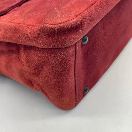 Chanel Vintage Shoulder Bag Burgundy Suede Leather Gunmetal Hardware 2000-02