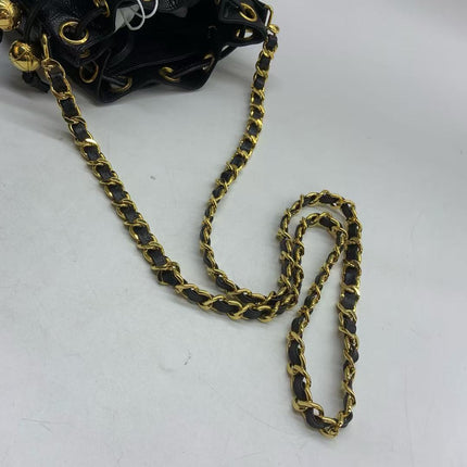 Chanel Vintage Mini Bucket Bag Black Caviar Leather Gold Logo, 1996-1997