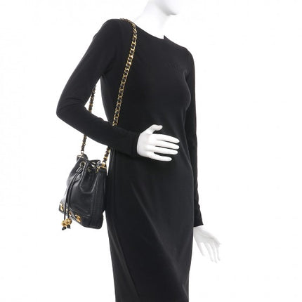 Chanel Vintage Mini Bucket Bag Black Caviar Leather Gold Logo, 1996-1997