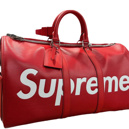 Sold Louis Vuitton x Supreme Keepall Bandouliere Size 45 Red Epi Leather Supreme-Luxbags