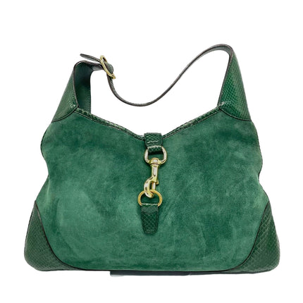 Gucci Jackie Vintage Large Green Suede and Snake-skin Leather Gold Hardware
