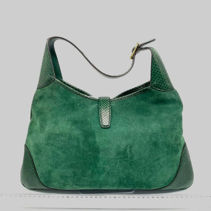 Gucci Jackie Vintage Large Green Suede and Snake-skin Leather Gold Hardware
