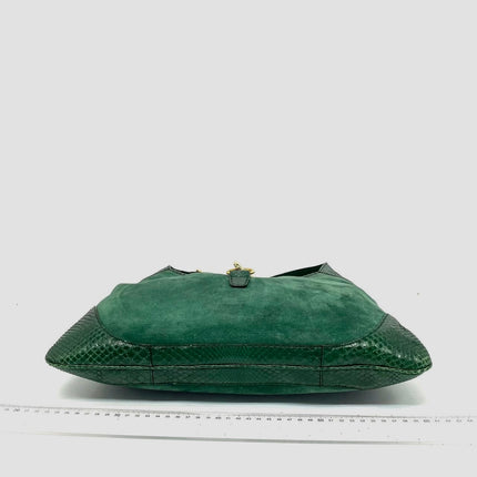 Gucci Jackie Vintage Large Green Suede and Snake-skin Leather Gold Hardware