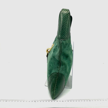 Gucci Jackie Vintage Large Green Suede and Snake-skin Leather Gold Hardware