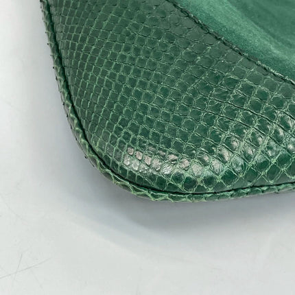 Gucci Jackie Vintage Large Green Suede and Snake-skin Leather Gold Hardware