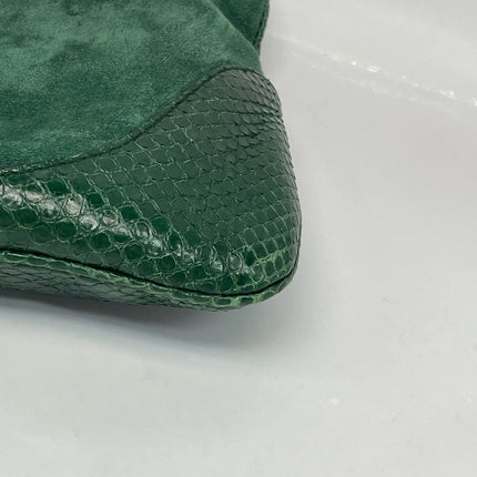 Gucci Jackie Vintage Large Green Suede and Snake-skin Leather Gold Hardware