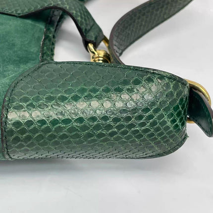 Gucci Jackie Vintage Large Green Suede and Snake-skin Leather Gold Hardware