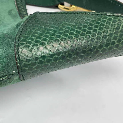 Gucci Jackie Vintage Large Green Suede and Snake-skin Leather Gold Hardware