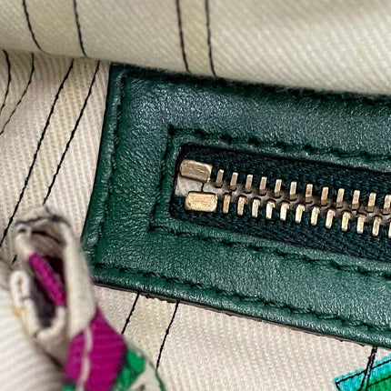 Gucci Jackie Vintage Large Green Suede and Snake-skin Leather Gold Hardware