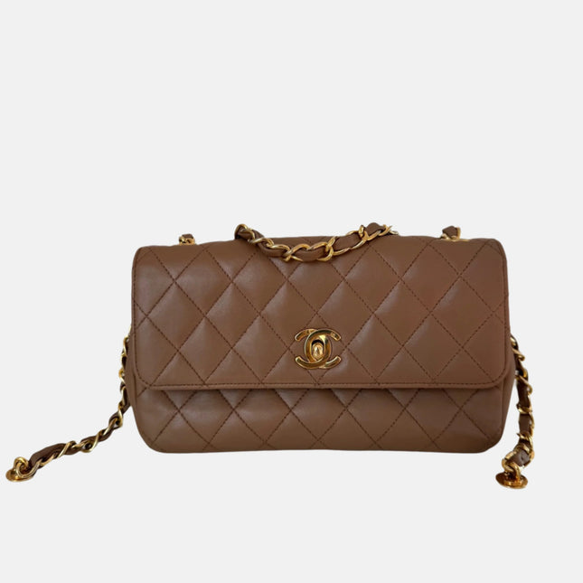 Chanel Classic Flap Mini Vintage Beige Lambskin Leather Adjustable Gold-tone Chain-Luxbags
