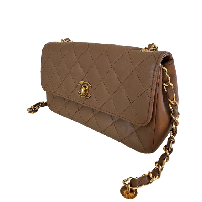 Chanel Classic Flap Mini Vintage Beige Lambskin Leather Adjustable Gold-tone Chain