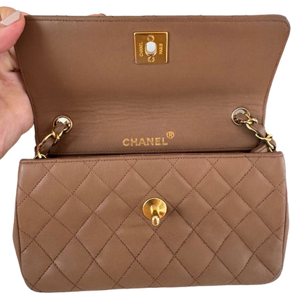 Chanel Classic Flap Mini Vintage Beige Lambskin Leather Adjustable Gold-tone Chain
