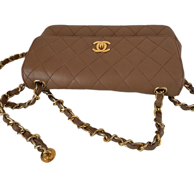 Chanel Classic Flap Mini Vintage Beige Lambskin Leather Adjustable Gold-tone Chain