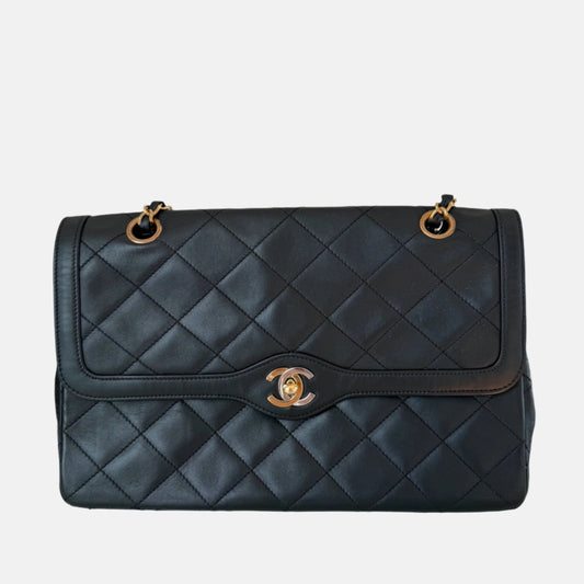 Chanel Classic Flap Vintage Black Lambskin Leather with Bi-color Hardware-Luxbags